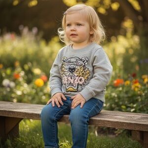 Kenzo Gray Kids Sweatshirt with Tiger Graphic 3Y